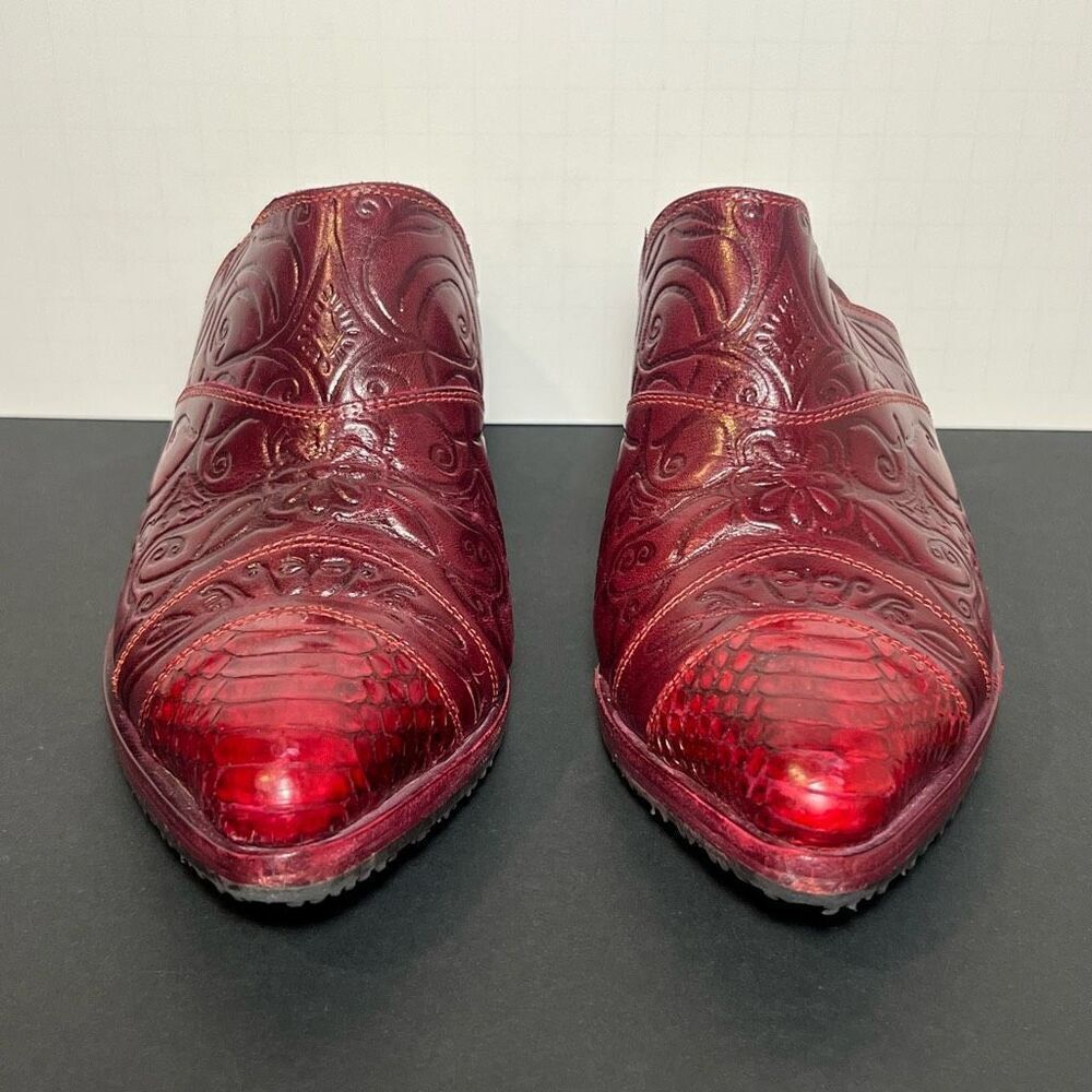 Womens SALPY Dallas Red Hand Tooled Snakeskin Slip On Mules / Size 5.5 - Picture 3 of 8